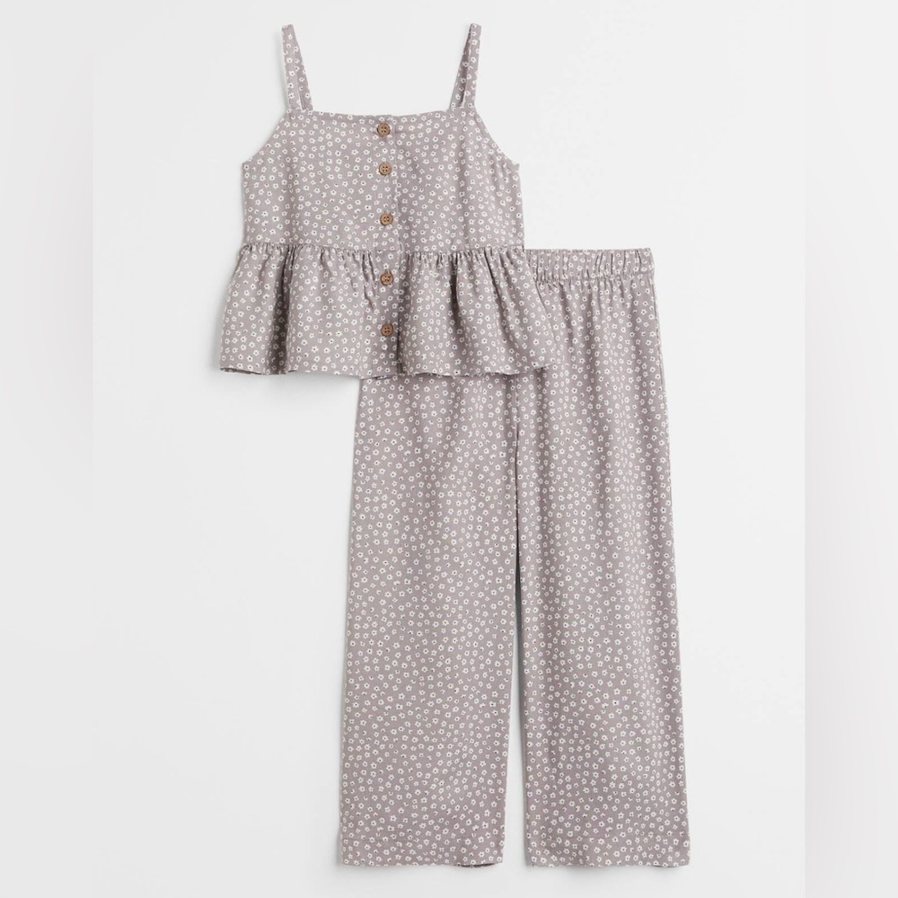 H&M Kids Floral Peplum Cami & Wide Leg Pants Set - 3T Purple/Taupe